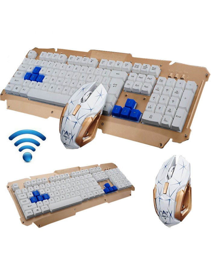 HK1600 2.4GHz Wireless Multimedia Ergonomic Usb Gaming Metal Keyboard & Mouse