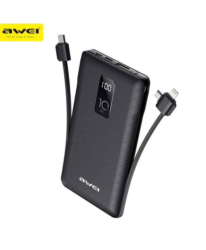 Awei P8K 10000mAh Powerbank Fast Charging Multi In & Out Port Lighning, Micro, Type C & USB