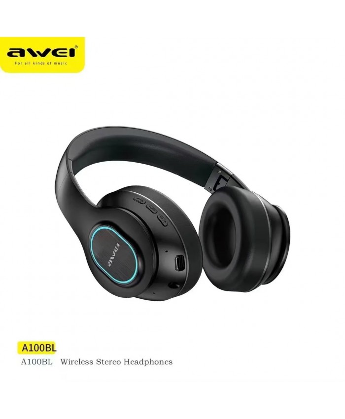Awei A100BL Wireless Headset Strong Bass Stereo Foldable LED Breathing  Lighting With Built-in Microphone FM Redio