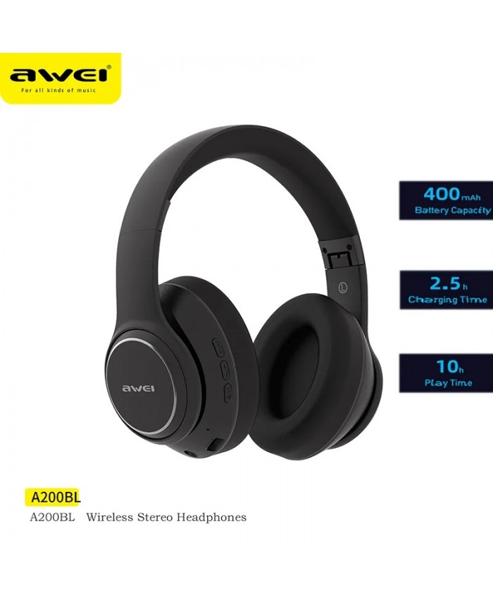 Awei A200BL Wireless Headset Strong Bass Stereo Foldable LED Breathing  Lighting With Built-in Microphone FM Redio