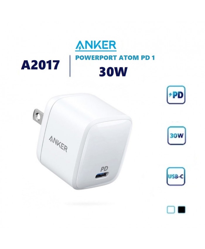 Anker A2017 PowerPort Atom PD 1 30W Ultra Compact Type-C Wall Charger With Power Delivery (GaN Technology)