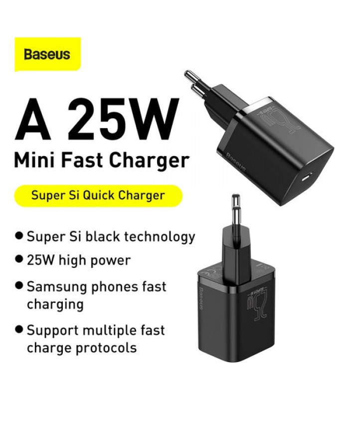 Baseus 25W Super Si Quick Charger PD+QC3.0 With PD To PD 1M Cable 1C 25W EU Sets 