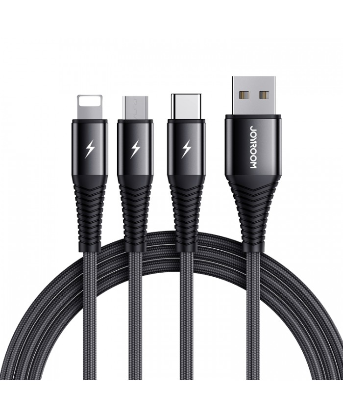 Joyroom S-1230G4 3A 3 In 1 USB to 8 Pin + Micro + Type-C Fast Charging Data Cable Length: 1.2m