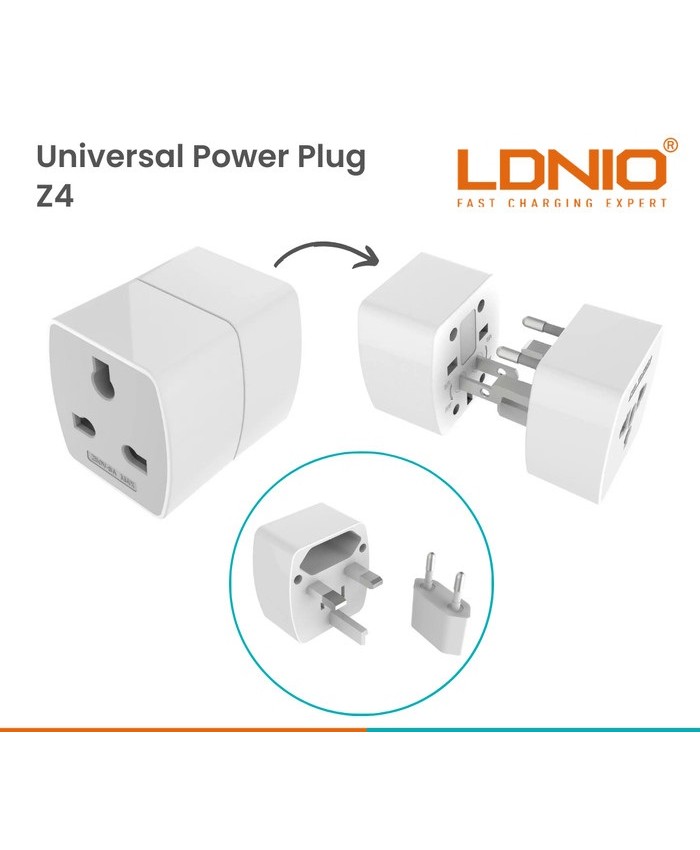 Ldnio Z4 Universal Plug Adapter 6AMAX Concise Fashion - Lightweight ABS V0 Travel Adapter with Silkworm Wing Design for World Travel 
