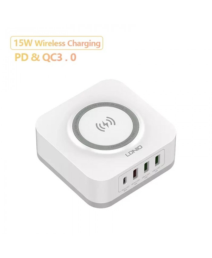 LDNIO AW004 32W Desktop Qi Fast Smart Charging Multi Wireless Charging With 4 USB Port QC3.0+PD 30W Fast Charger