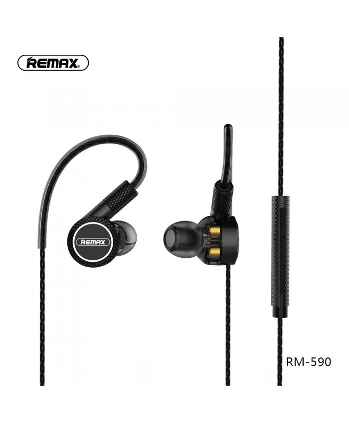 Remax RM-590 Triple Moving Coil Drive Units Noise Reduction With Built-In Mic Ear Hook Remote HiFi Stereo
