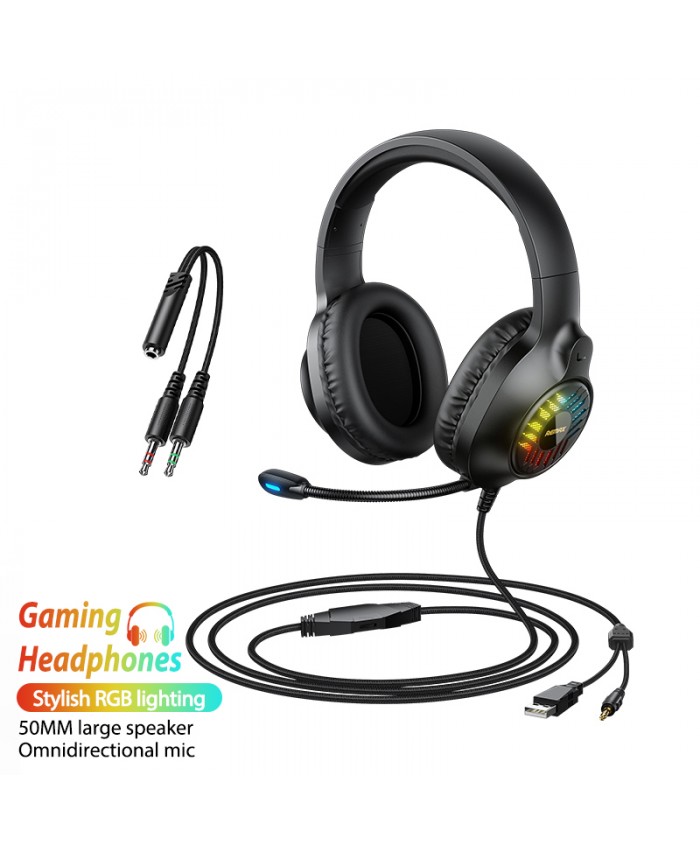 Remax RM-850 WarGod Series Gaming Headphone HD Sound 50MM Speaker RGB Lighting USB/TYPE C Low latency Headphone Mic 50Mm Driver Gaming Headset